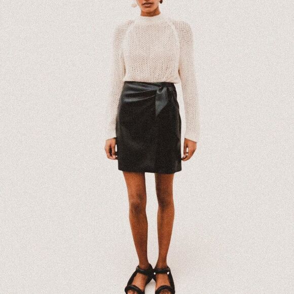 Nanushka basics Black Vegan Leather Side Tie Mini Skirt | Quiet Luxury small - Picture 1 of 8